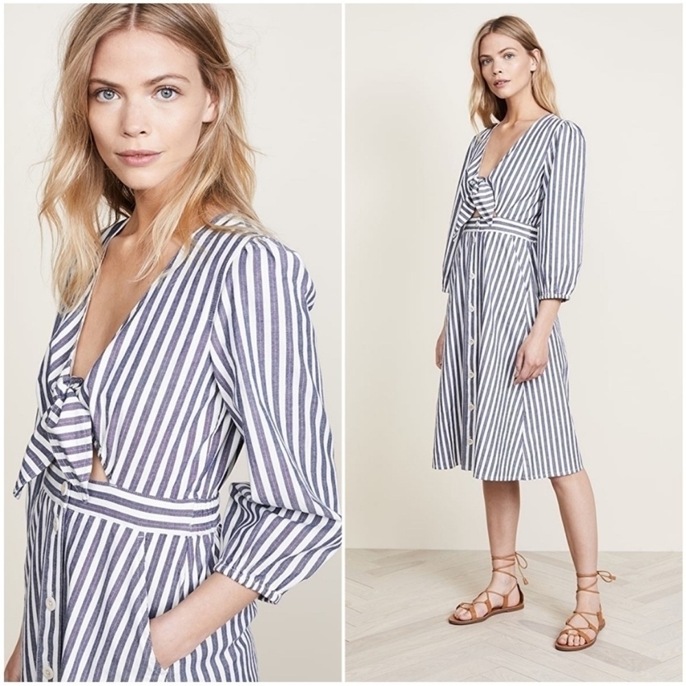 Madewell Shimmer Striped Tie-Front Bow Midi Dress Style H6748 New Size 14 - Picture 3 of 15